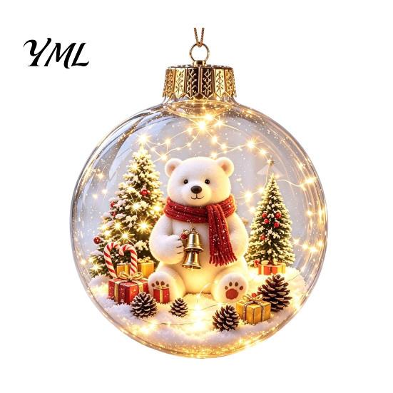 Warm LED Holiday Displays Glowing Christmas Ball Ornaments, 3D Lighted Acrylic Hanging Miniature Scene Ornaments Balls for Tree Mantel Window,