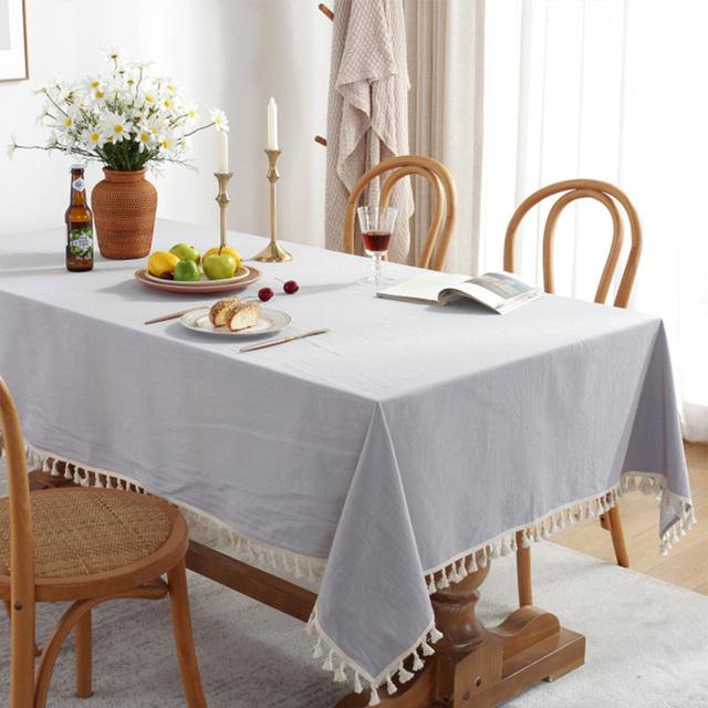 Table Cloth Rectangular Elegant Tablecloths Tassel Nordic Simple Plain Linen Bamboo Hemp Table Cover Wedding For Dining Table