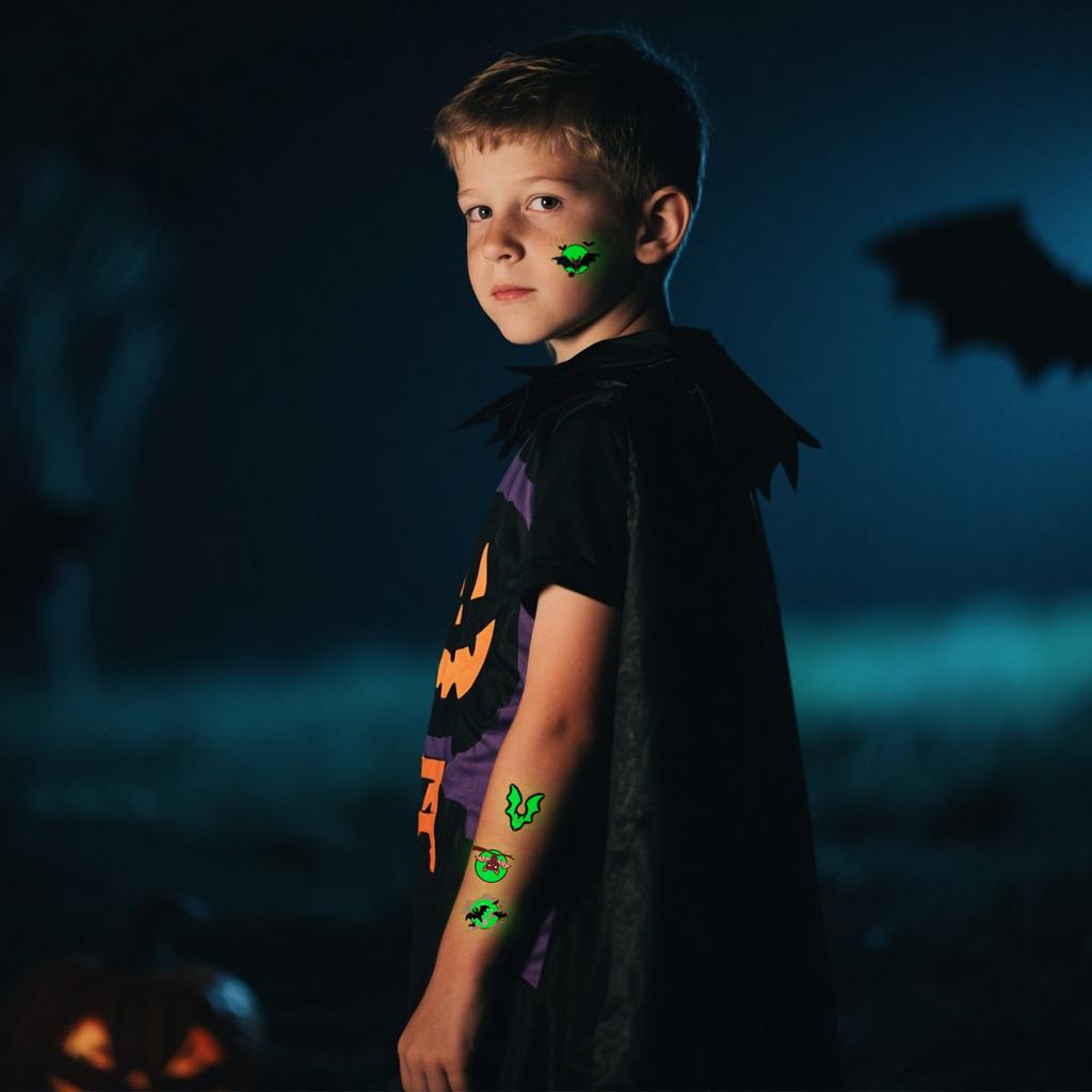 New Halloween Children's Night Light Tattoo Stickers Cartoon Cross Border Bat Party Festival Green 3D