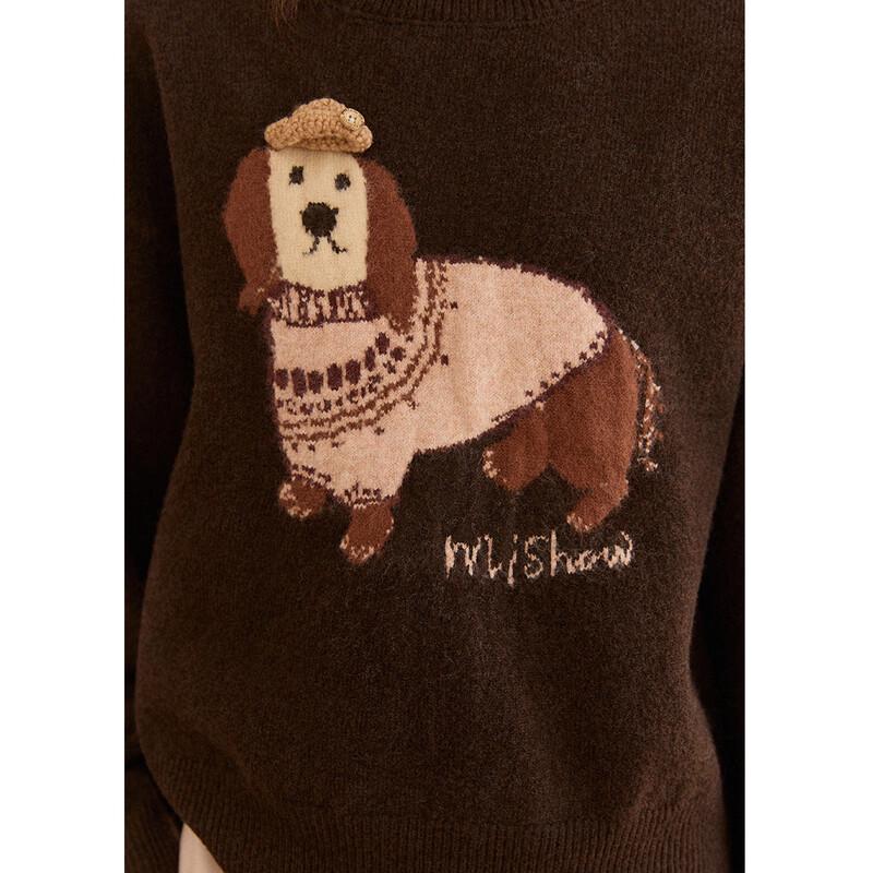Women's Puppy Jacquard Round Neck Knitted Pullover Sweater