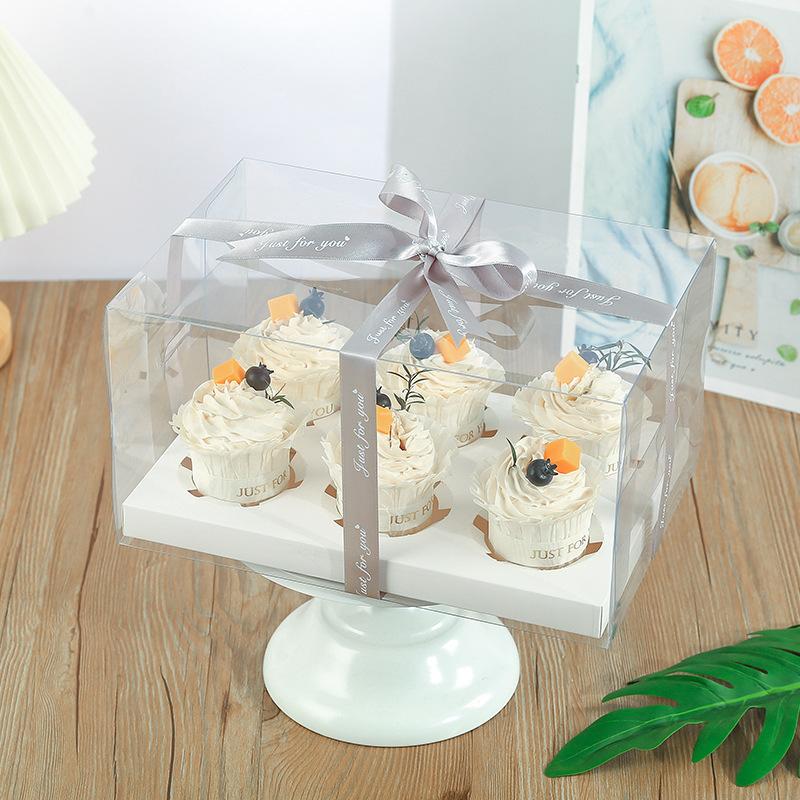 10sets Transparent Paper Cup Box 2/4/6/12 Hole Cake Bread Baking Packaging Boxes Wedding Party Dessert Display Box Cake Tray Excluding Ribbons