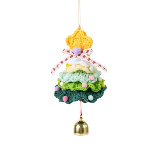 Christmas Crochet Pendant Snowflake Hanging Decoration Xmas Tree Ornament with Jingle Bell for Festive Home Living Room Decor
