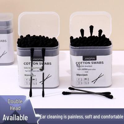 Dual-Headed Black Cotton Swab & Ear Pick Tool - Anti-Clogging, Disposable Ear Care Artifact