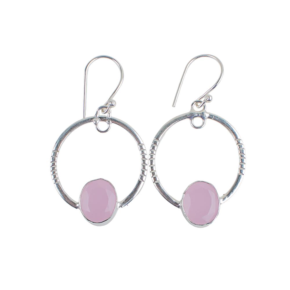 Rose Chalcedony Gemstone 925 Sterling Silver Jewelry Handcrafted Earrings 1.37" EE-67-13