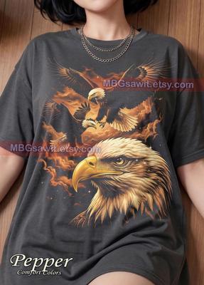 Weißkopfseeadler Raubvogel Wildtiere Natur Comfort Colors® T-Shirt, Amerikanischer Patriot Majestätische Fliegende Adler Vintage Bootleg 90er Jahre Tee