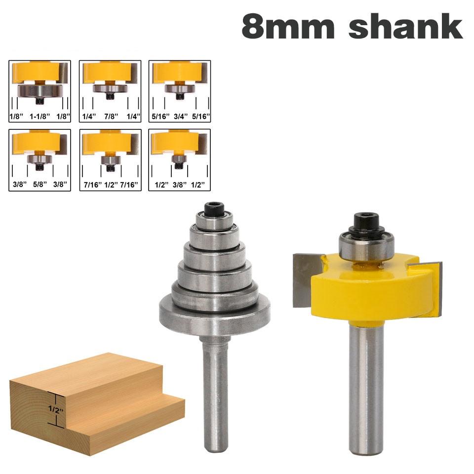 Rabbet Router Bit with 6 Bearings Set -1/2"H - 8mm Shank Woodworking Cutter Tenon Cutter for Woodworking Tools