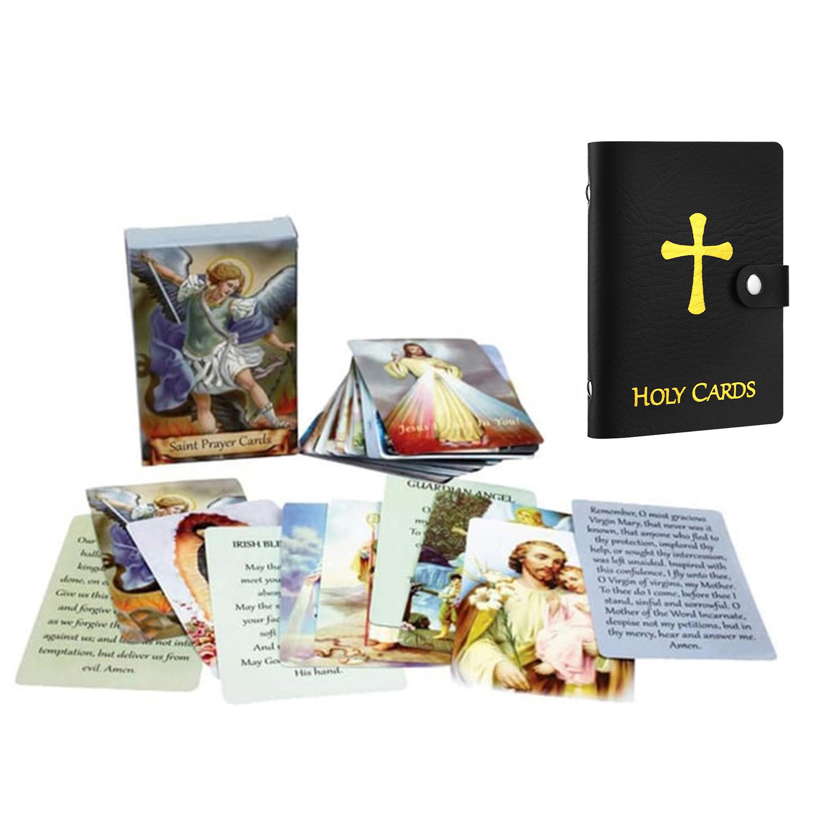 Catholic Faux Leather Holy Card Holder with Snap Closure Pocket Style Prayer Card Organizer Case for Religious Devotional Cards Storage One Size чёрный
