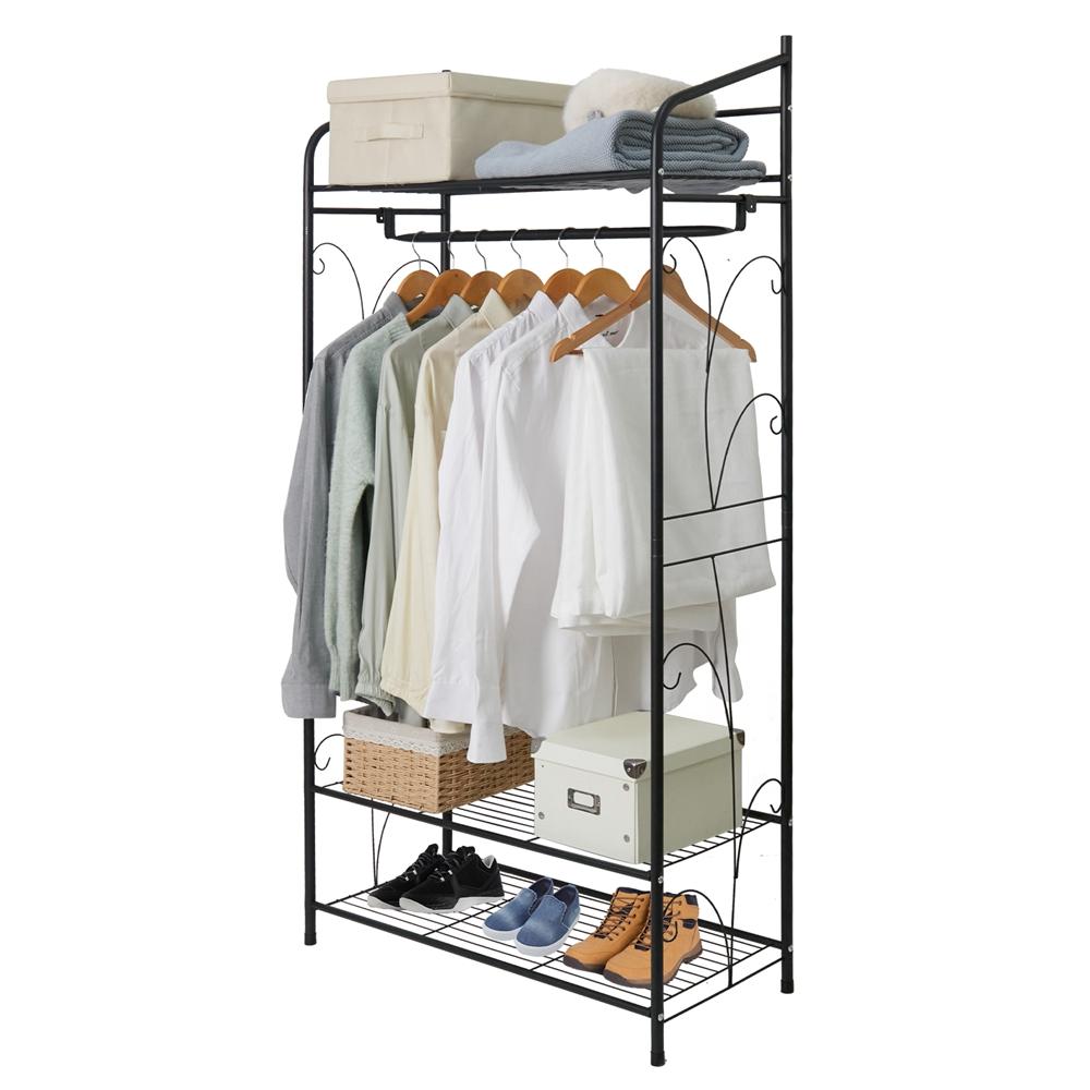 Unho Rack : Metal Clothes Hanging Rail Garment Rack Black Open Wardrobe Bedroom Coat Stand with Shoe Storage 78 X 36 X 160cm