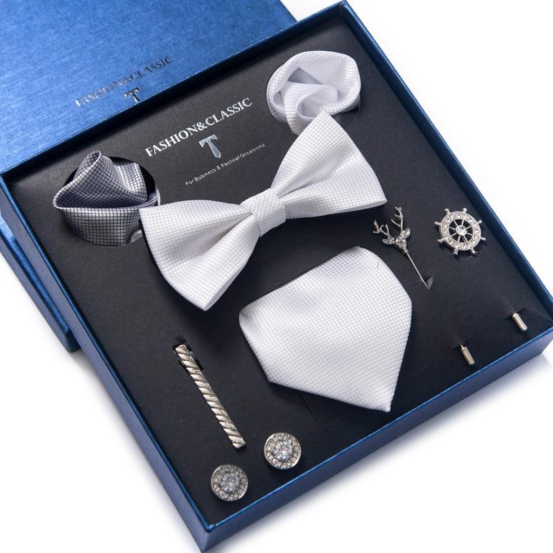 Dress 8-Piece Wedding Groom Tie Men'S Formal Business Bow Tie Square Scarf Tie Clip Hand-Typed Gift Box Packaging