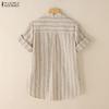 ZANZEA Women Casual V-Neck Summer Short Sleeve Stripe Blouse