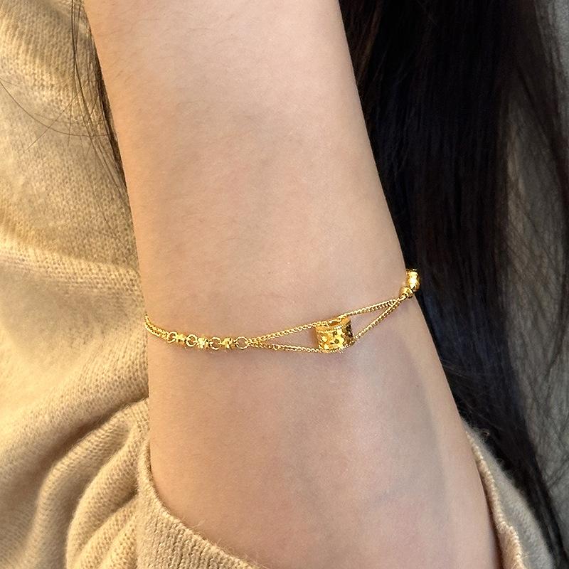 

Sparkling Small Cylindrical Bracelet for women Retro Honeycomb Hammer Crushed Ice Stacking Style Chain bangles Party Jewelry золотой