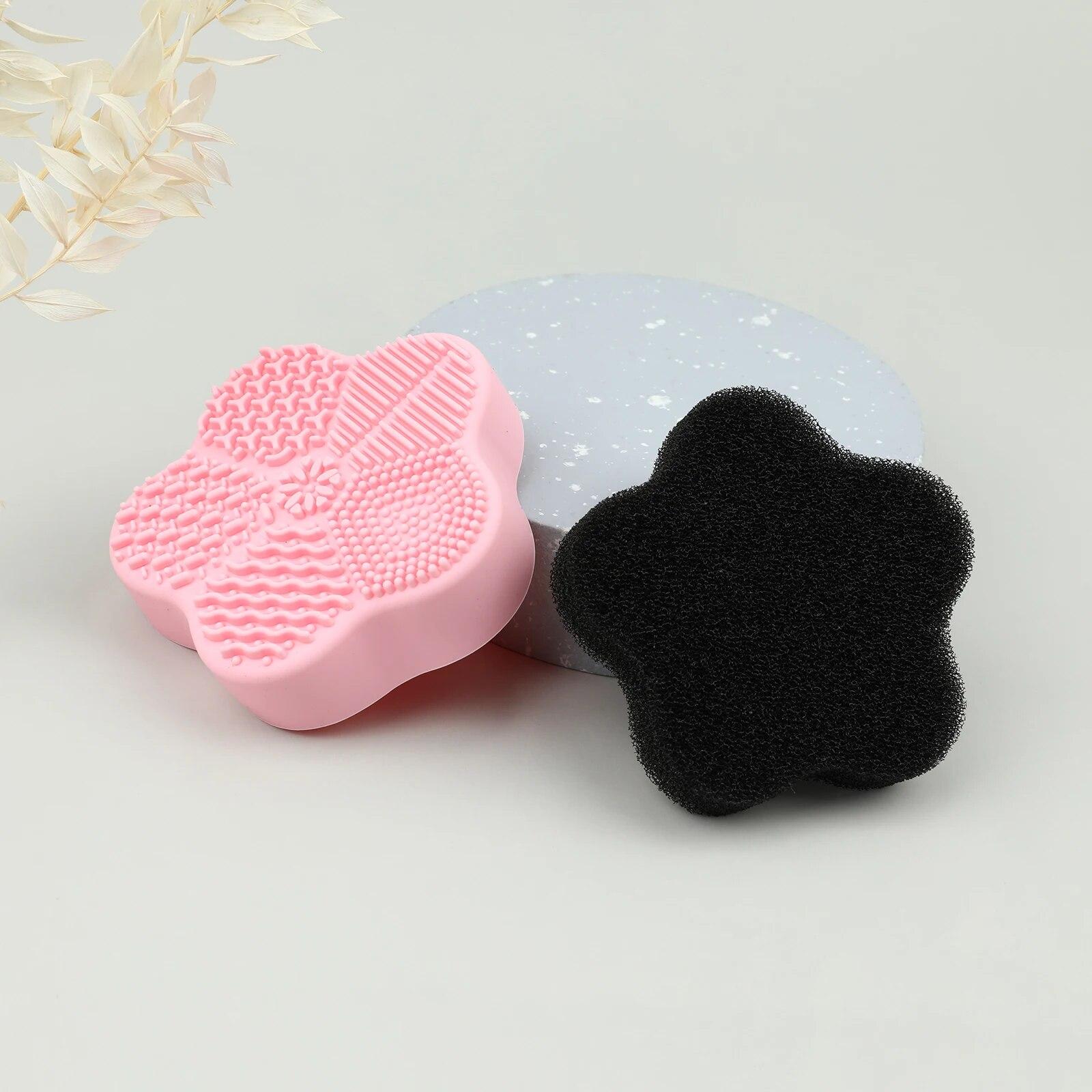 

Коврик для чистки кистей для макияжа, подушечка для чистки косметических кистей с губкой для удаления цвета, дизайнерская силиконовая коробка для чистки 2 в 1 для