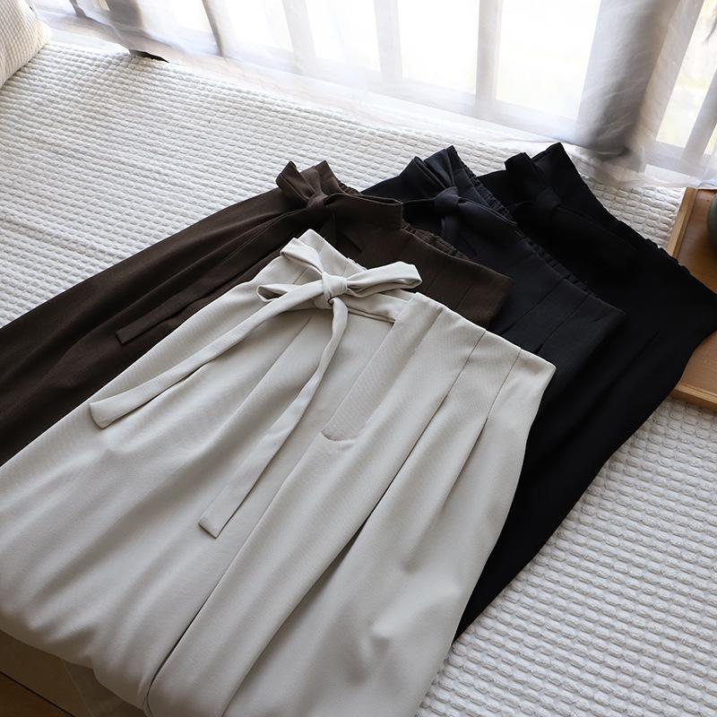 

[Bi Zheng] 2025 Spring Women s Korean Style Lace-up Slimming Straight-Leg Suit Pants Small абрикосовий