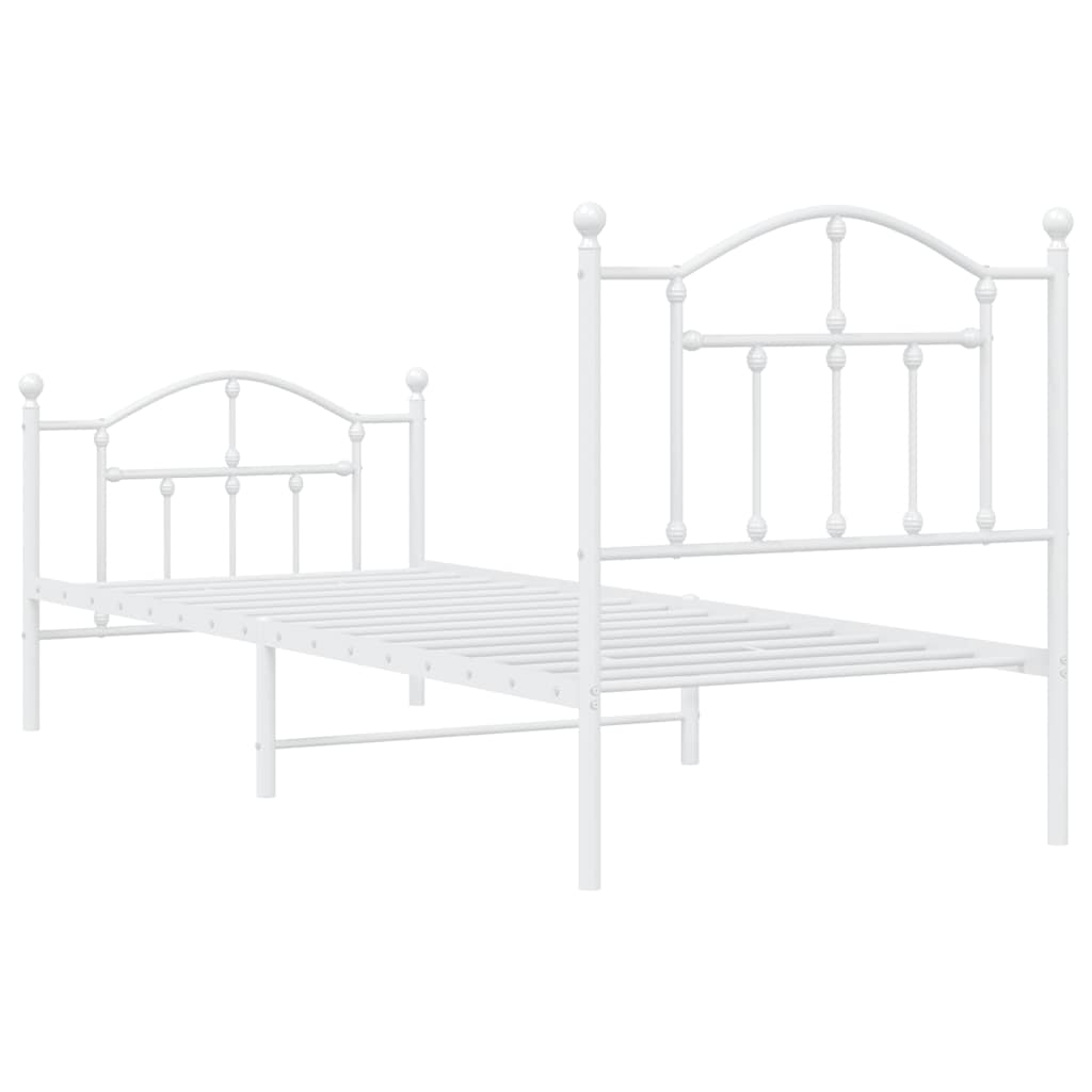 Metal Bed Frame with Headboard and Footboard White 90x200 cm