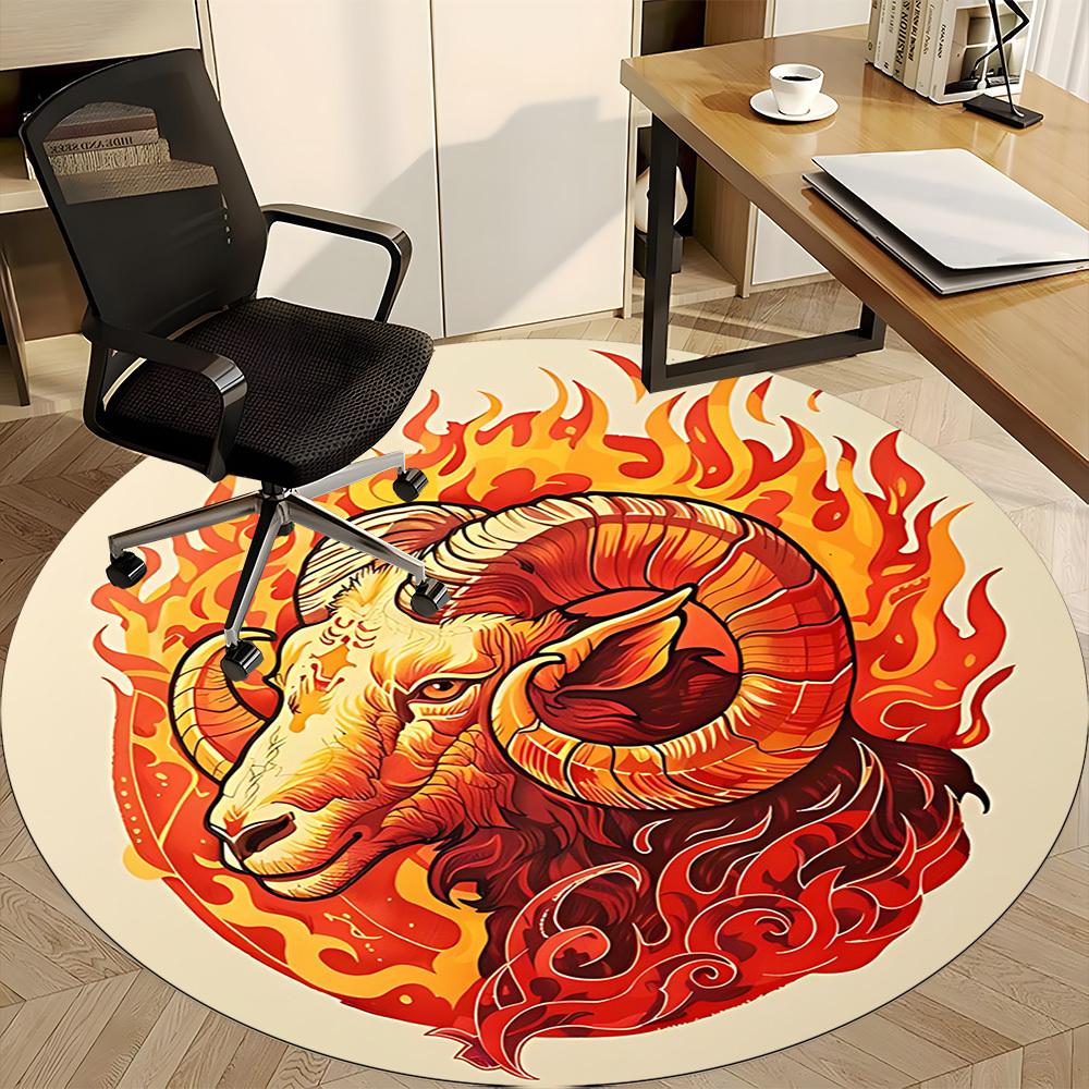 1pc Ram Flames Office Round Area Rug,  Mat Suitable For Office, Under Office Chairs Bedroom Living Room Home Decor, Room Deco