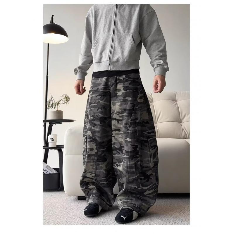 JYL Unisex Cargo Pants American Vintage Camo Wide-Leg Deconstructed Denim 3XL детские порошок