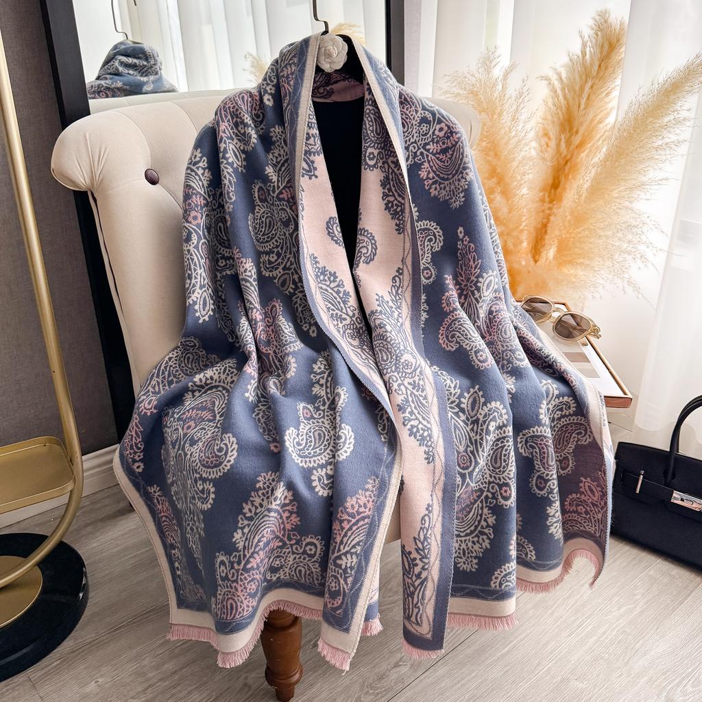 Women'S Autumn Winter Warm Faux Cashmere Scarf Jacquard Shawl Wrap Cozy Blanket Neck Protection