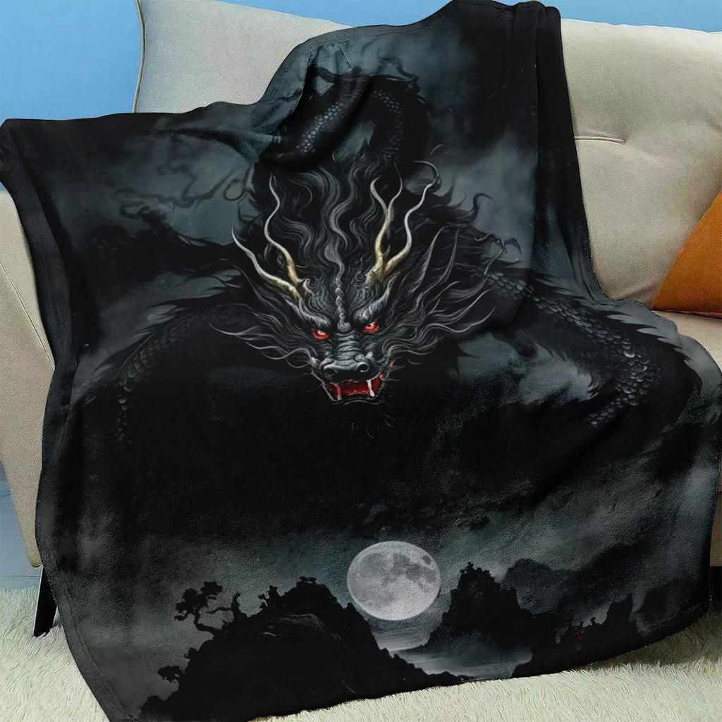 VIKAMA Black Chinese Dragon Blanket - Soft and Comfortable Sofa, Bedroom Cover, Office, Outdoor Travel Blanket
