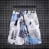 Men's Summer Japanese Trend Newspaper Print Shirt & Floral Beach Shorts Set