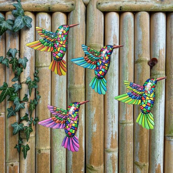 Modern Home Wall Ornament Metal Hummingbird Art Decor, Iron Colorful Bird Fence Decoration, Patio And Garden Decoration Outdoor Sculpture Hanging