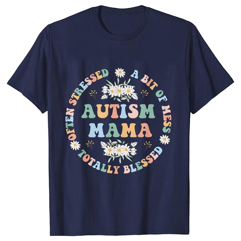 Women's Fashion T-shirt Autism Mama Printed Tshirts Fashion Casual Short-sleeved Tee Shirt Autism Awareness T Shirts for Women