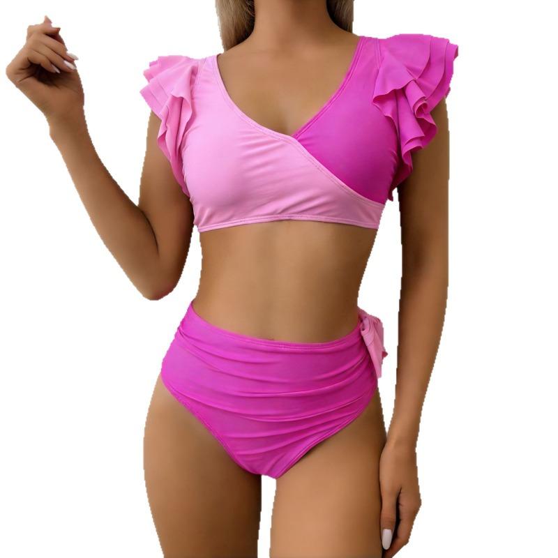 Bikini de dos piezas popular europeo y americano Traje de baño de alta gama Vacaciones en aguas termales Bikini de cintura alta Traje de baño