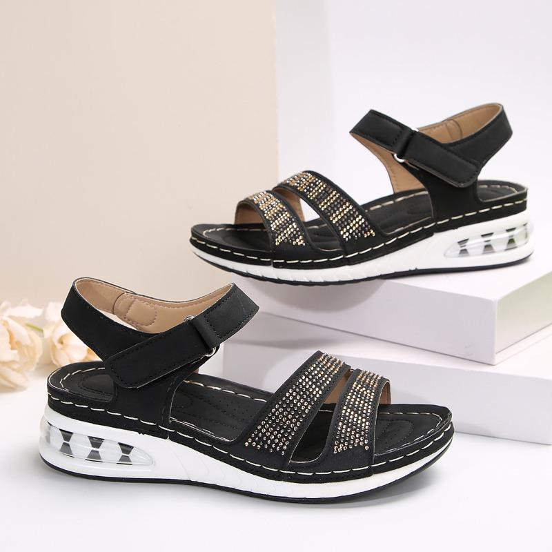 Women's Summer Wedge Platform Casual Sandals Sequined Rhinestone One-Strap Thick-Sole Shoes