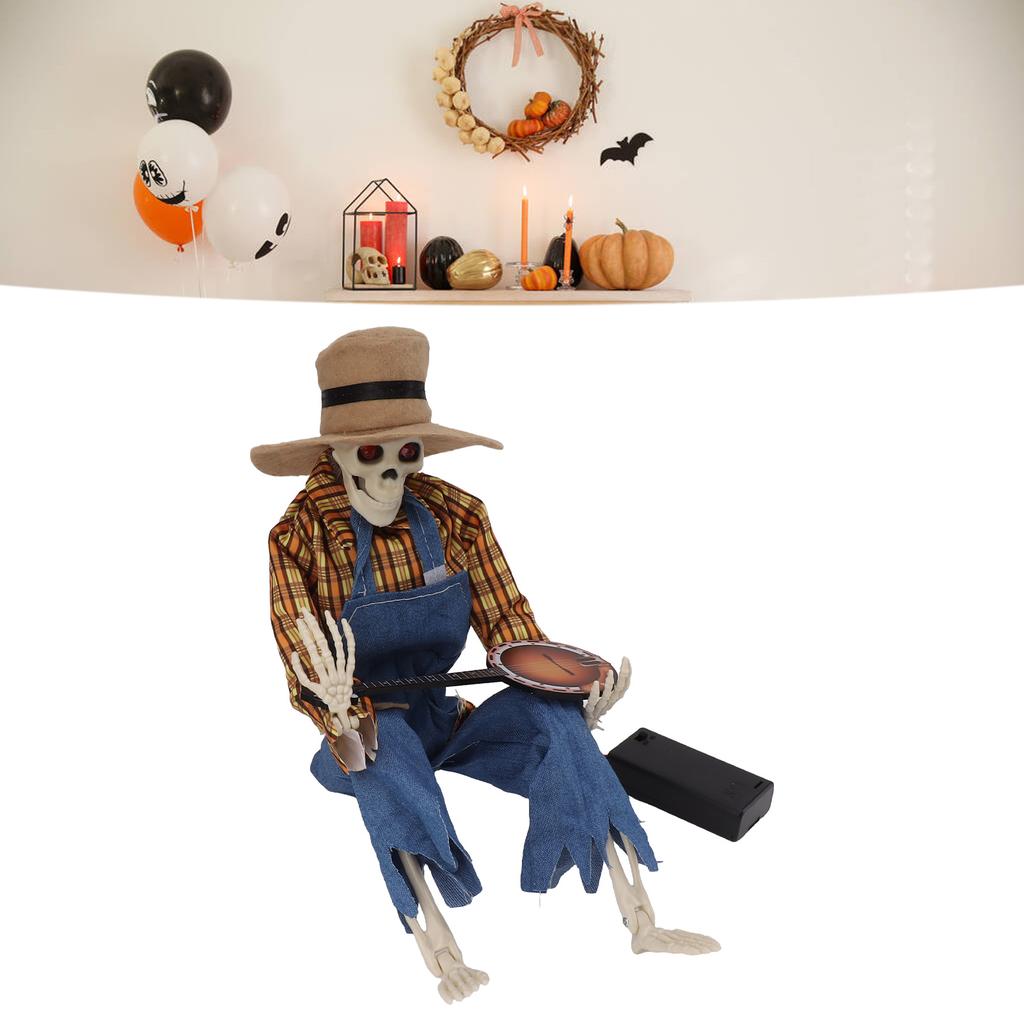 Halloween Cowboy Skull Statue Luminous Eyeball Simulation Halloween Cowboy Skeletons Ornaments for Desktop Decoration