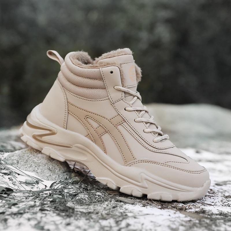 Damskie Buty Zimowe Pluszowe Grube Trampki Sznurowane Codzienne Wysokie Ciepłe Buty Botki Rozmiar 35-42 Damskie Zimowe Skórzane Buty