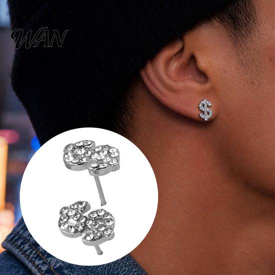 Hypoallergenic Earrings 1 Pair Rhinestone Money Stud for Women, Glittering Shiny Zircon Studs Sign Earrings, Jewelry Gift Teens Girls, Ladies
