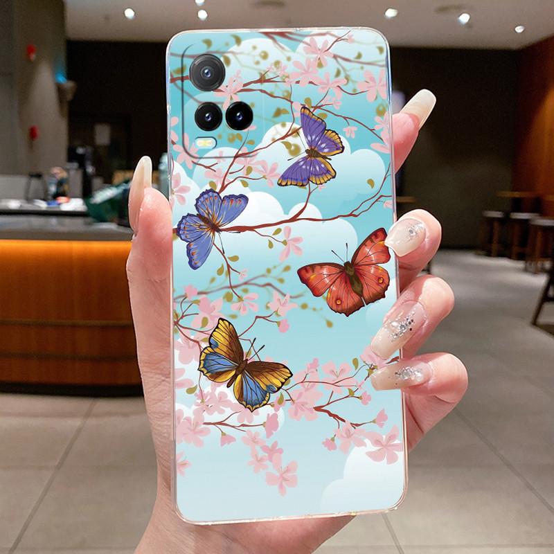 For Vivo Y33S V2109 Y33T V2146 Back Cover Vivo Y21 2021 Y21S Y21A Y21E Y21T Case Clear Luxury Butterfly Flowers Soft Phone Case