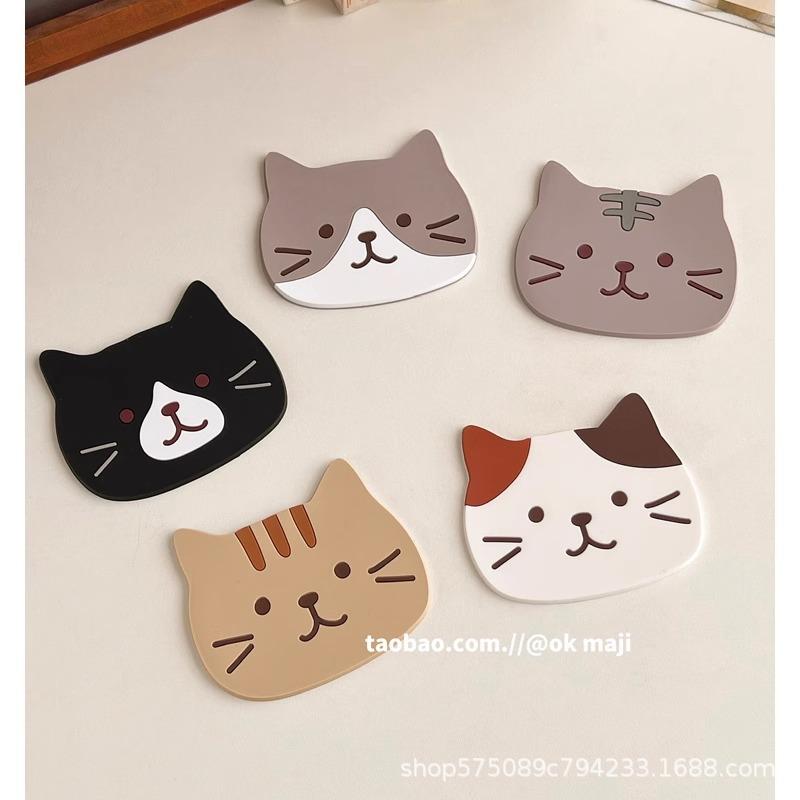 Adorable Japanese Cat Silicone Coaster: Heat-Resistant, Insulated Placemat Non-Slip Calico Cat Placemat