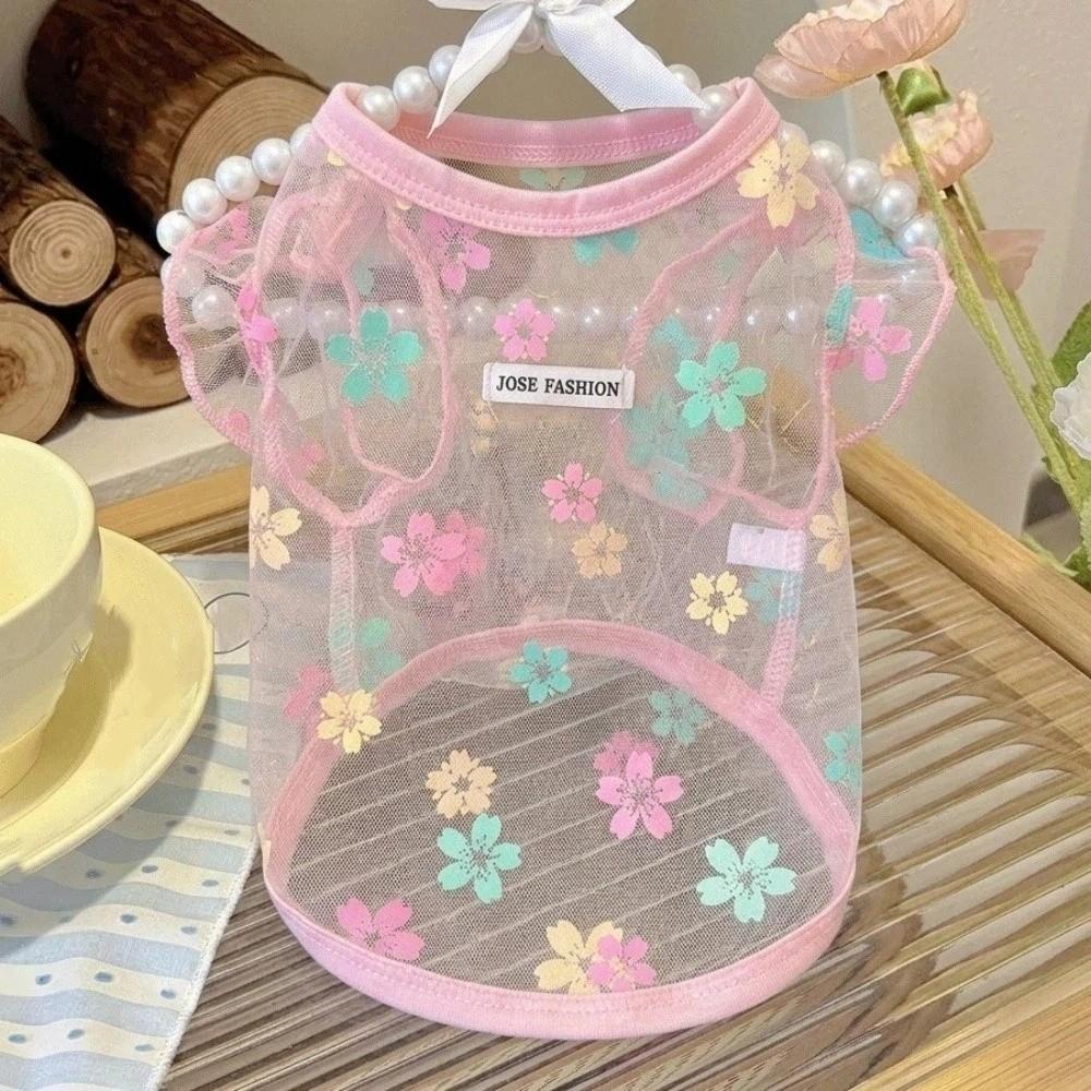 

Thin Breathable Cooling Dog Vest Floral Print Dog Sunscreen Clothing Outdoor Walking XS рожевий