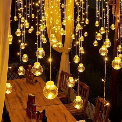 LED Solar Lichterkette - Stern & Mond Vorhang, Outdoor Camping & Feiertags-Feendekor