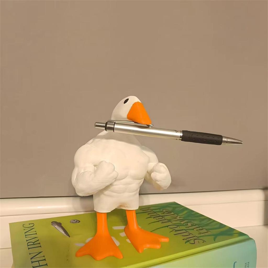 Fun Muscular Duck Statue Ornament Buff Duck Figurine Magnetic Goose Duck Keychain Tool Holder Desktop Organizer Funny Prank Gift