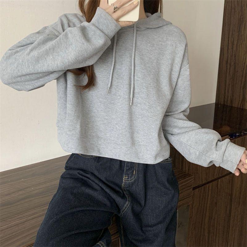 2024 Women's Autumn High-Waist Hooded Sweatshirt - Trendy Korean Style Long Sleeve Pullover