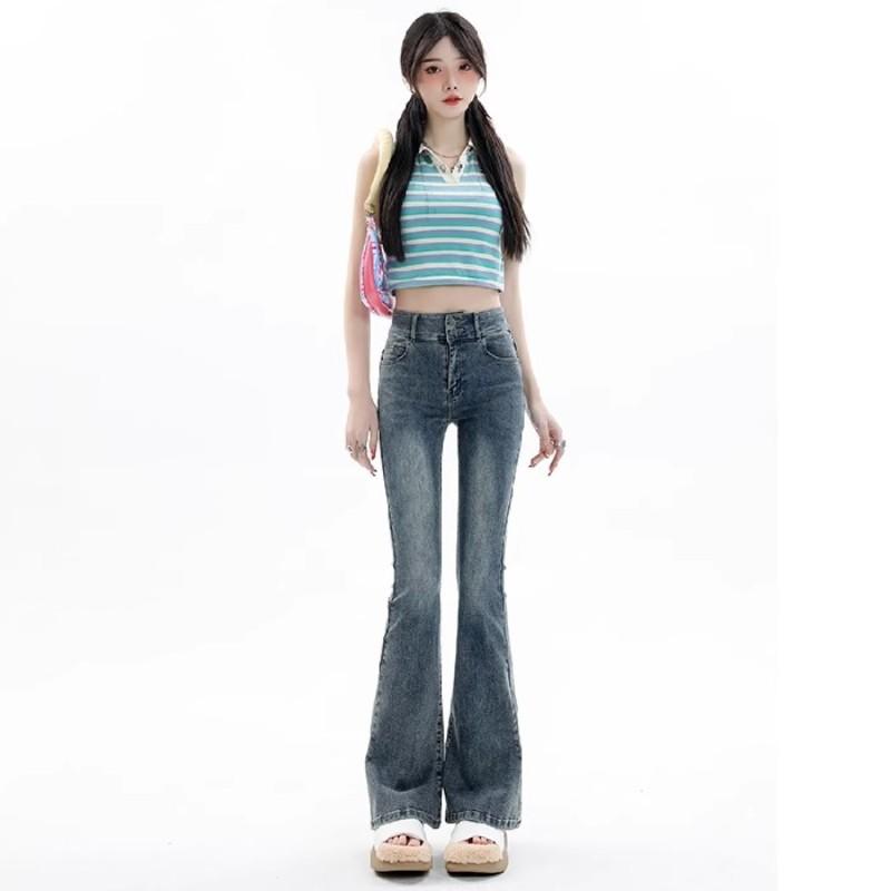 Women's High Waist Flare Jeans Slim Fit Bootcut Denim Pants Vintage Washed Streetwear Trousers
