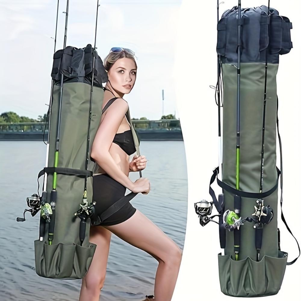 Green fishing rod bag, durable folding fishing gear handbag, multi-functional large-capacity high-quality fishing rod box.