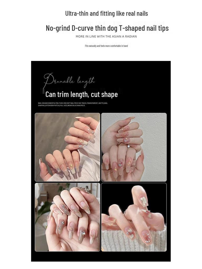 Crescent Curve Ultra Thin Shallow Half Cover Nail Tips - Transparent Frosted Milky White Extension for Salon Nail Art.