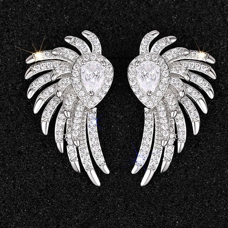 925 Sterling Silver Angel Wings Stud Earrings for Women New Cubic Zirconia Romantic Female Earrings Engagement Wedding Jewelry