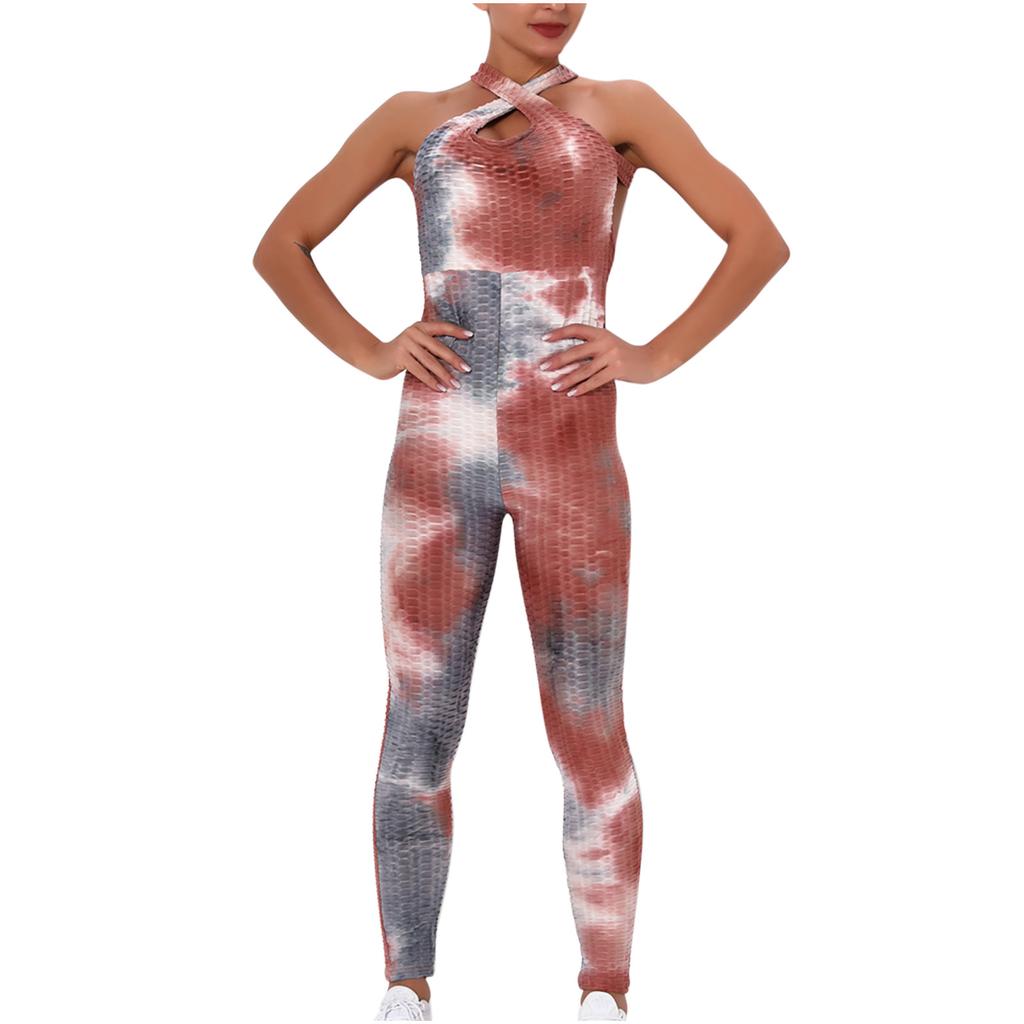 Women's Stitching Siamese Tie-Dye  Bubble Yoga Pants Ink Slim Hip-up Yoga Pants