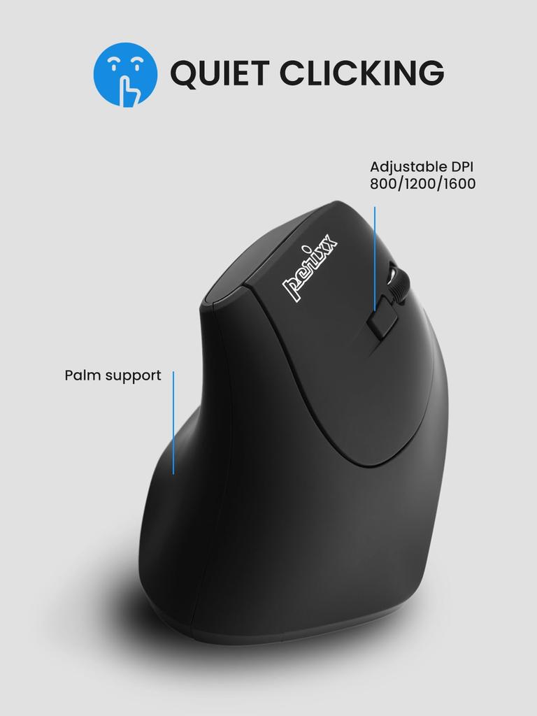 Perixx Wireless Rechargeable Vertical Wired and Wireless Charging PERIMICE-715R Mouse, Function, Buttons, Black, Right-Handed
