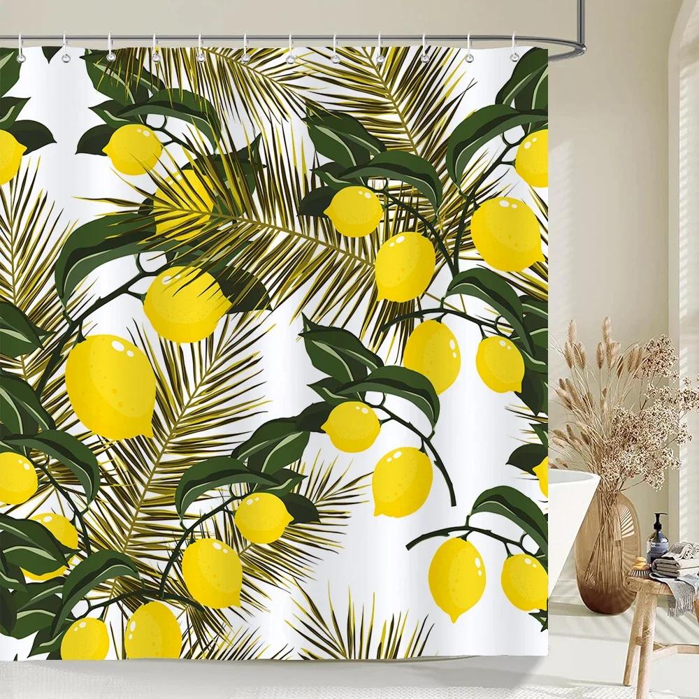 1 pc Fresh Lemon Fruit pattern Shower Curtains Bathroom Polyester Bath Curtains Printing Shower Curtain Decor With Hooks Curtain