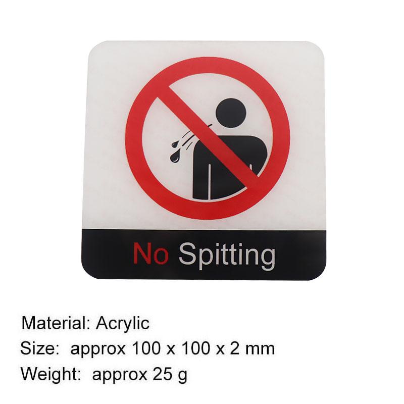 Pop Black Acrylic Creative Signage No Spitting Sign Wall Label Sticker Warning Badge for Hospitals Shopping Malls Stations Schools Parks