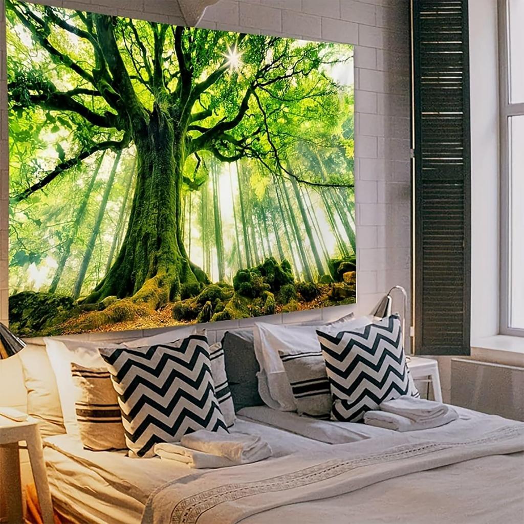 Green Nature Tree Tapestry Home Decor Large Wall Hanging Tapestry Enchanted Forest Backdrop for Bedroom Living Room Indoor