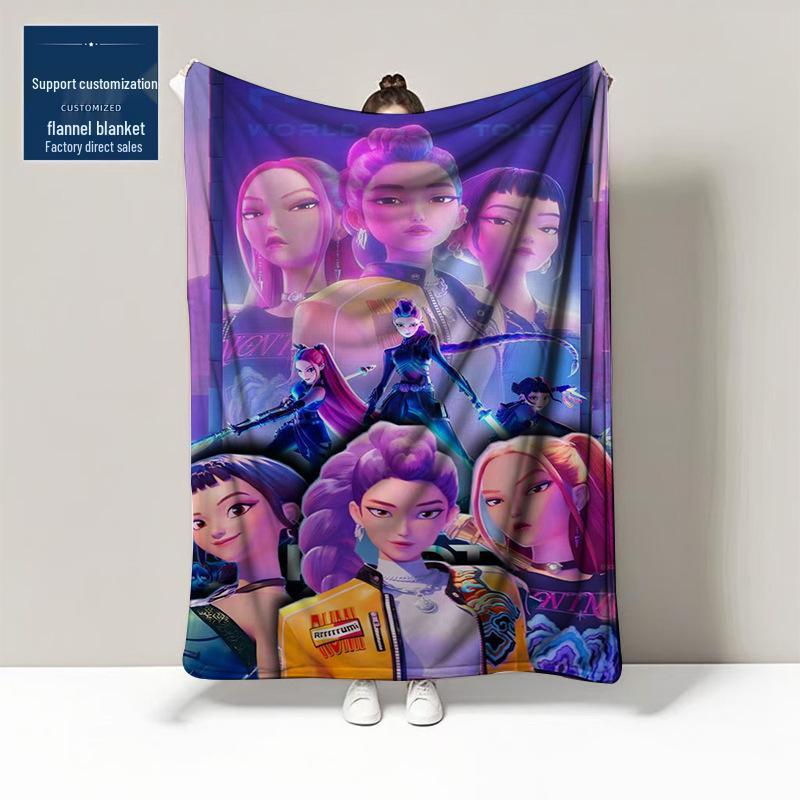K-POP Demon Hunter Team Flannel Blanket – Custom Pattern Air Conditioning & Leg Cover Blanket