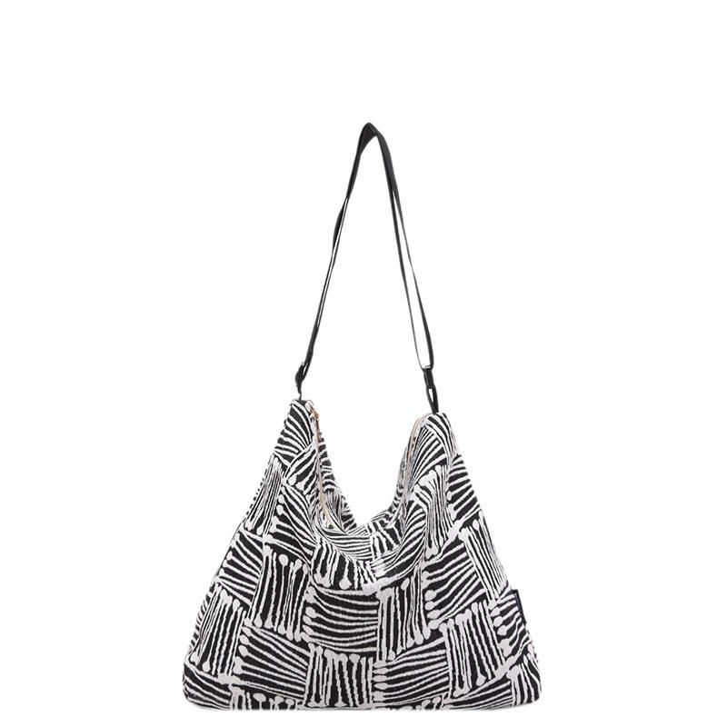 Cloth bag 2025 autumn new large-capacity canvas high-value plaid wide shoulder strap single shoulder messenger tote bag