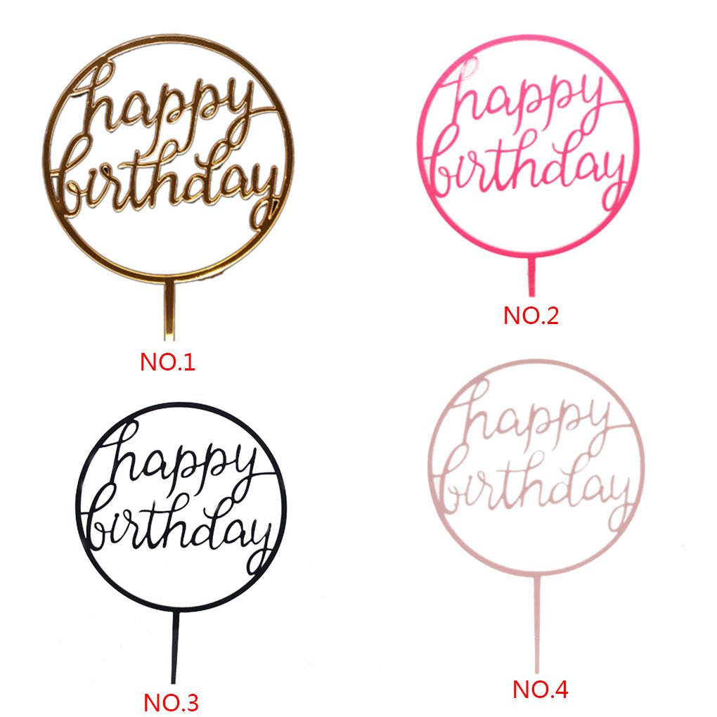 Round Cake Topper Wedding Birthday Party Gifts Dessert Insert Stick Kids Happy Birthday Decorative Topper