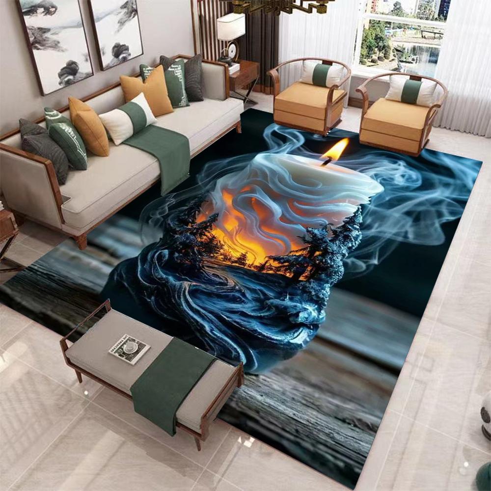 Fantasy Character Carpet Mat Mystical Landscape Dark Art Style Living Room Rug with Vibrant Sunset Torch Light Home Decoration