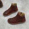 Johnature Stivali Estivi Artigianali Vintage in Vera Pelle Punta Tonda Piatta Traspiranti Traforati Scarpe da Donna